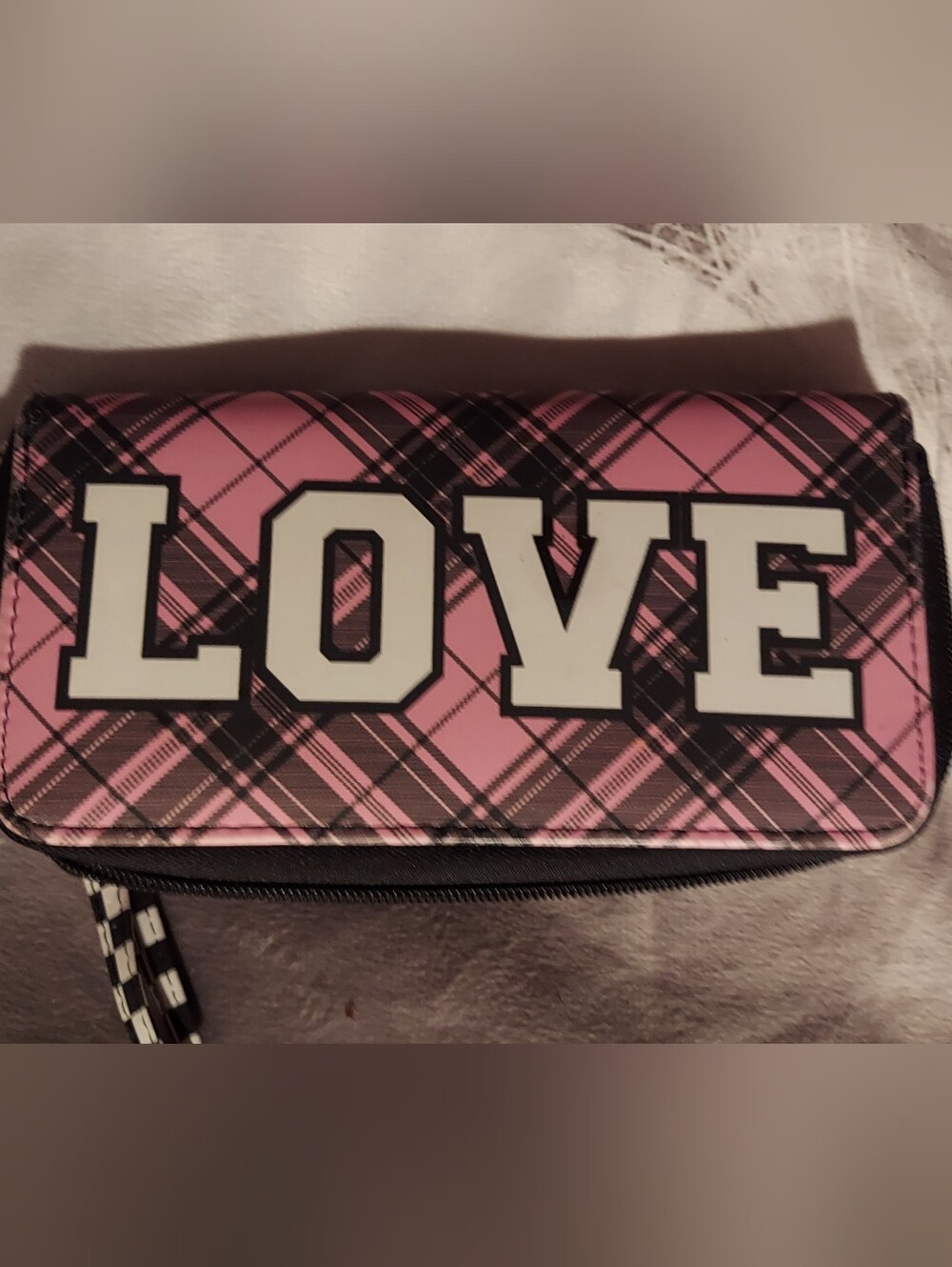 Pink Plaid 'LOVE' Zip Wallet - Women